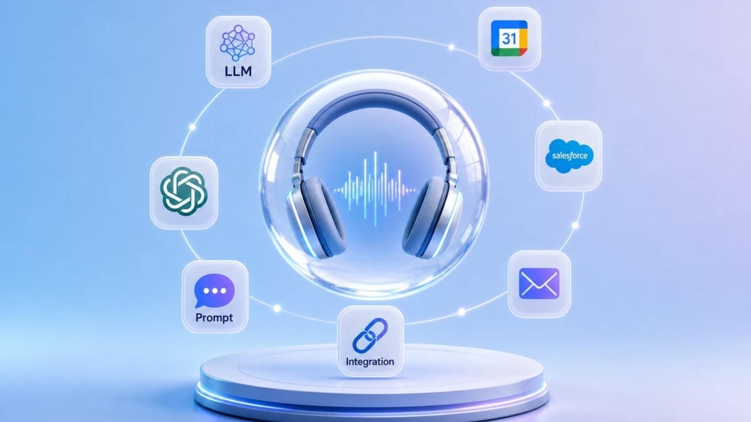 AI receptionist architecture connected to language models, CRM, and integration tools