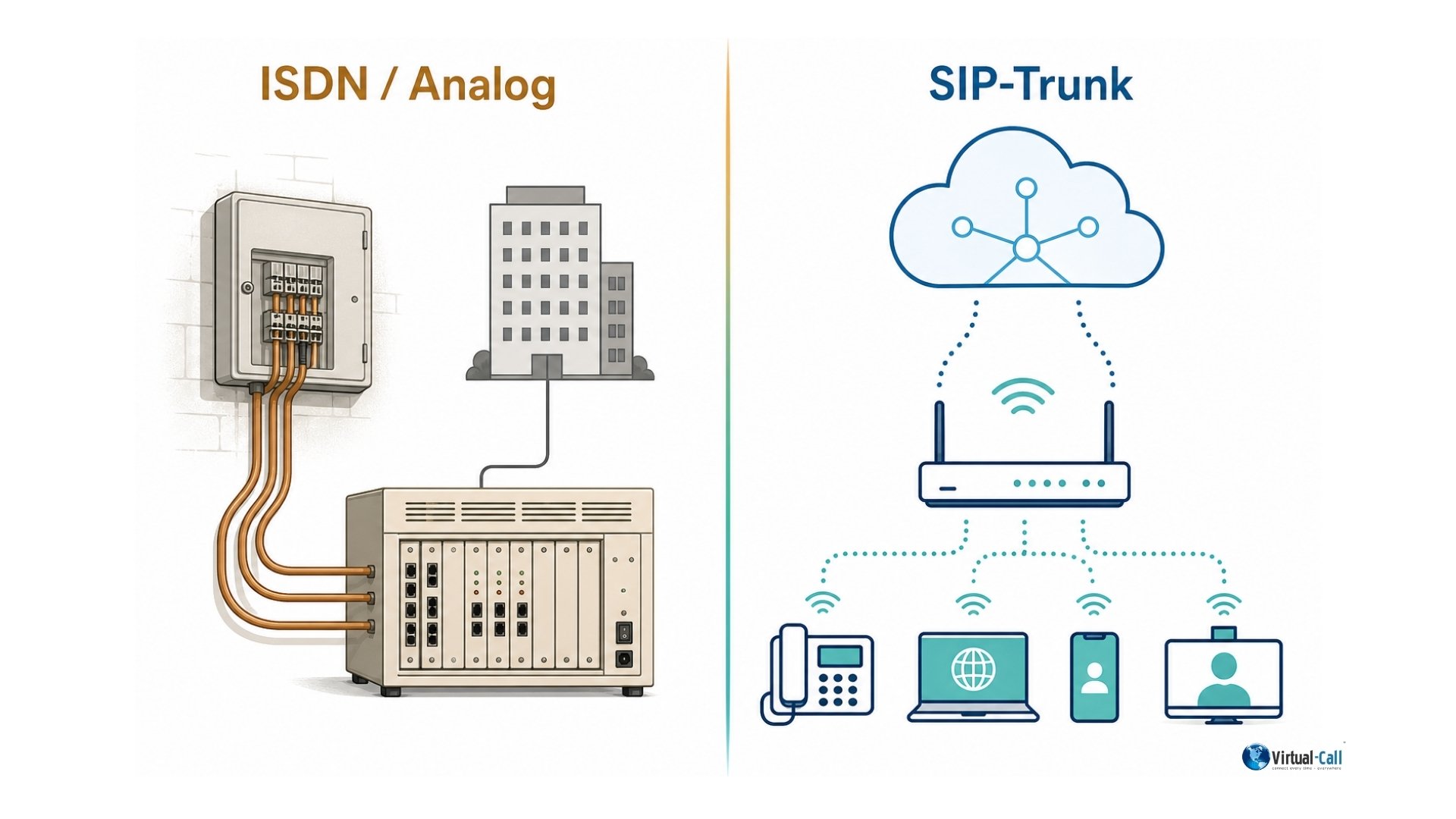 SIP-Trunk statt ISDN: Vergleich zwischen klassischer Telefonleitung und internetbasierter Anbindung für 3CX